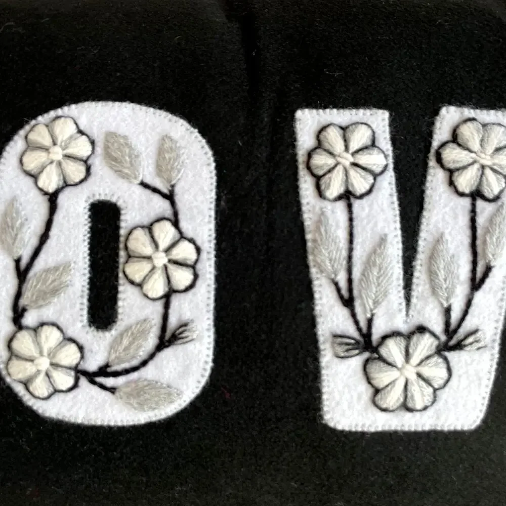 Annie Selke Embroidered LOVE Pillow 15x36 Black & White Valentine Decor NEW